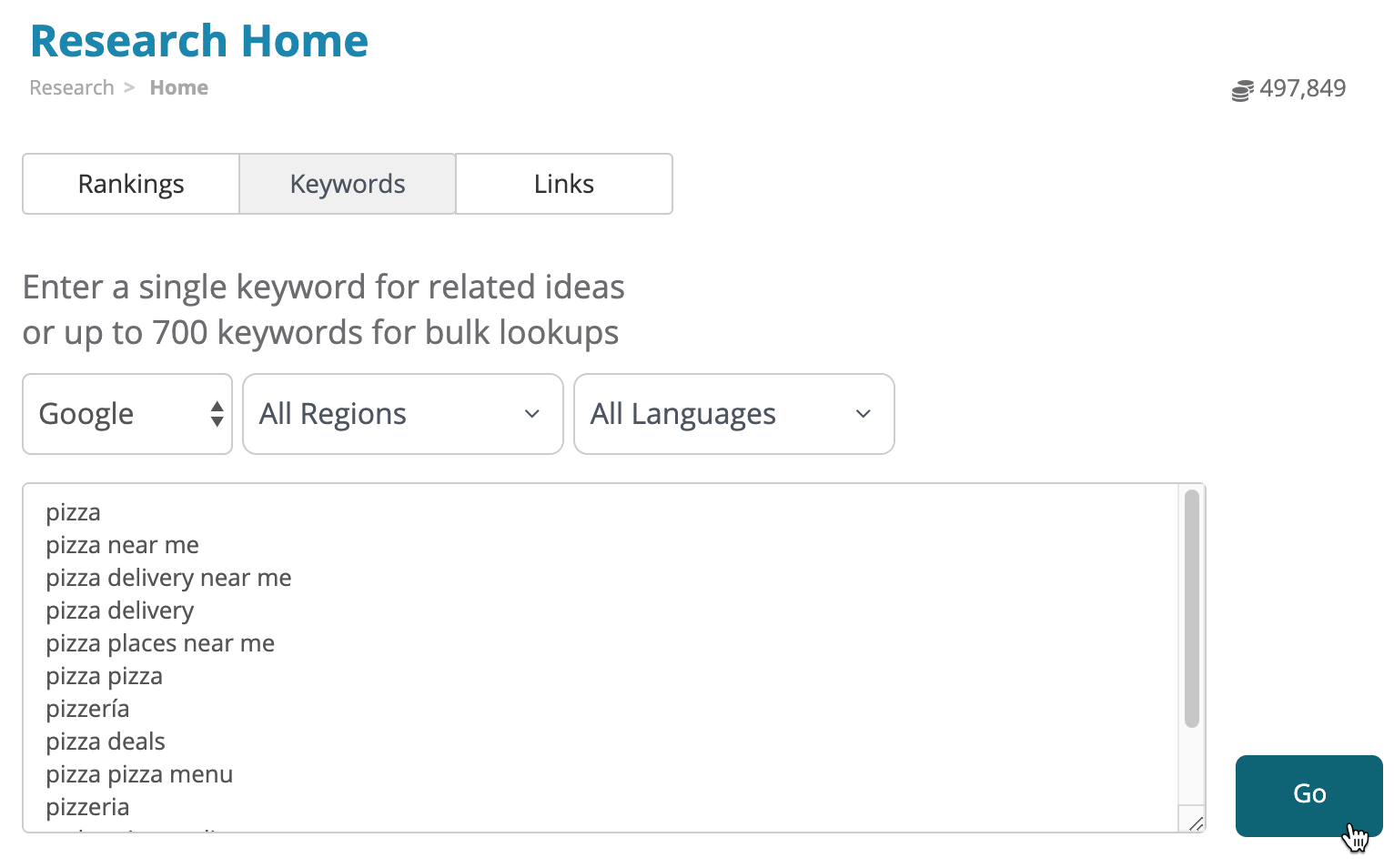 Bulk search volume lookup submission form