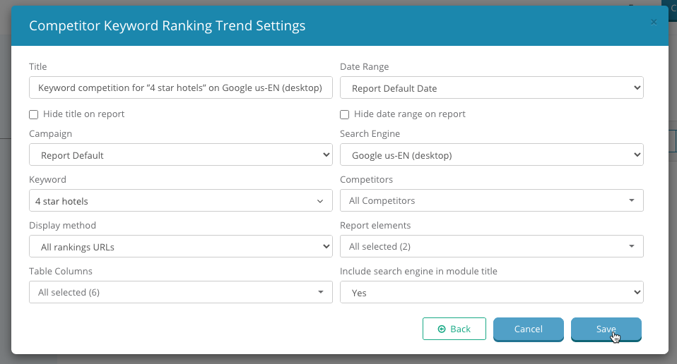 Competitor Keyword Ranking Trend Settings