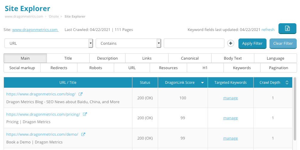Internal PageRank in the Site Explorer