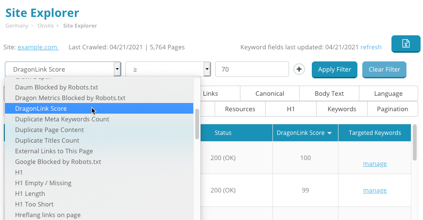 Filter by Internal Pagerank