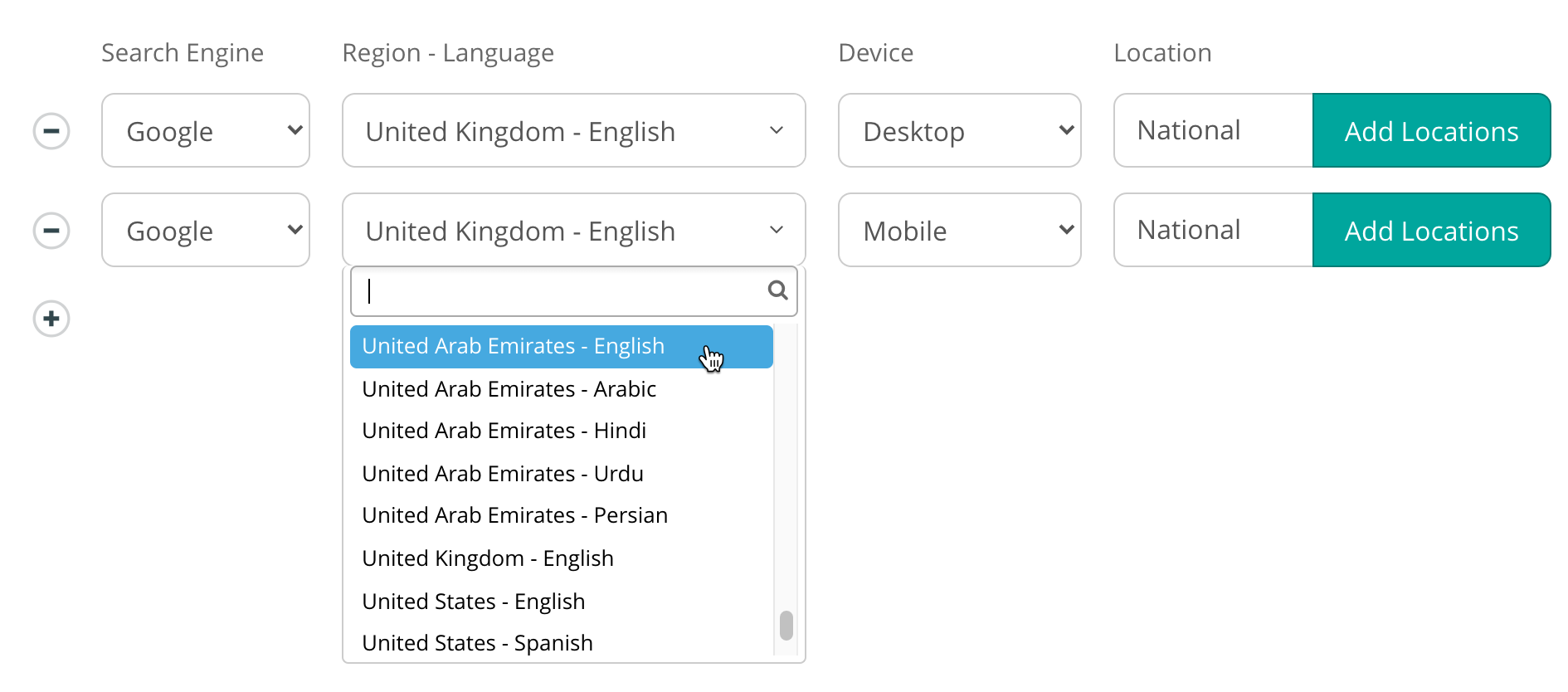 238 Country / Language Combinations